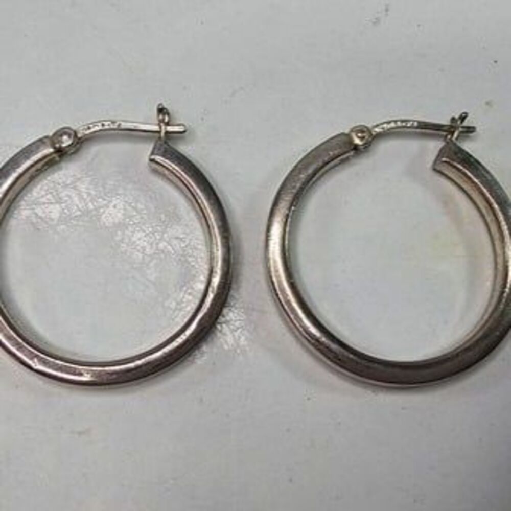 1 1/4" 925 Sterling Silver Hoop Earrings Staped S925 TH